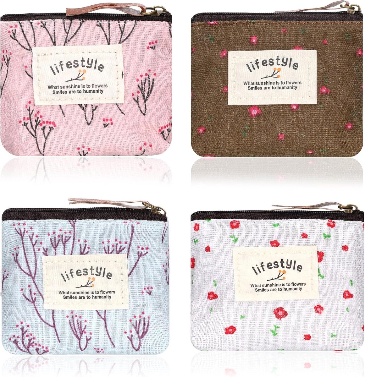 Mini make-uptas, 4 stuks 10,2 x 9,4 cm linnen bloemen kleine make-uptas voor handtas draagbaar klein ritszakje - ShopVlot