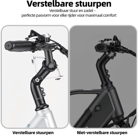 Elektrische Fiets 28 inch Lage Instap - Comfortabel Fietsontwerp - Lange Actieradius - Ideaal voor Stad en Vrije Tijd - Zilverwit — afbeelding 5
