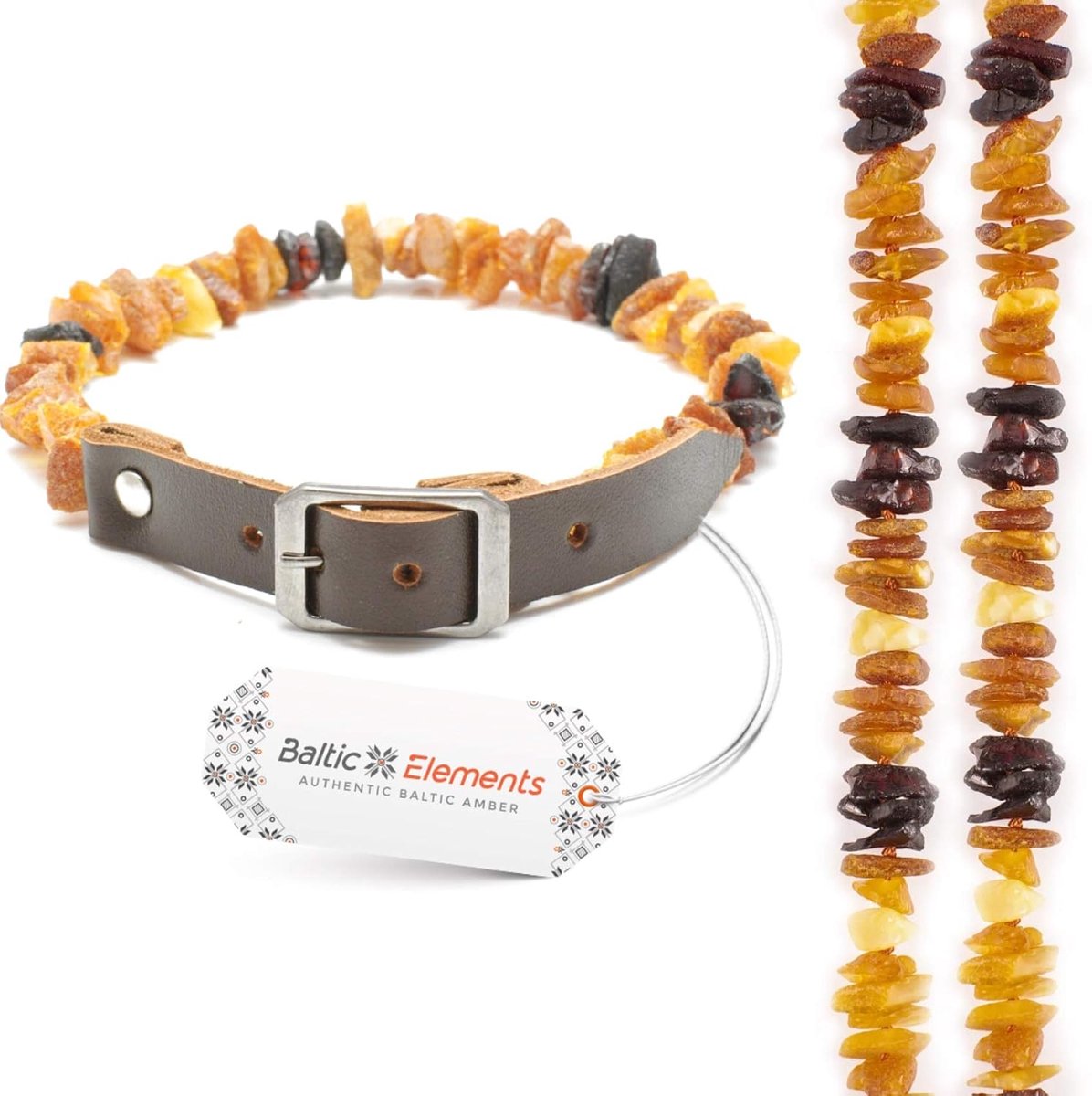 Raw Baltic Amber halsband voor honden en katten met echt verstelbare lederen band voor kleine, middelgrote en grote - ShopVlot