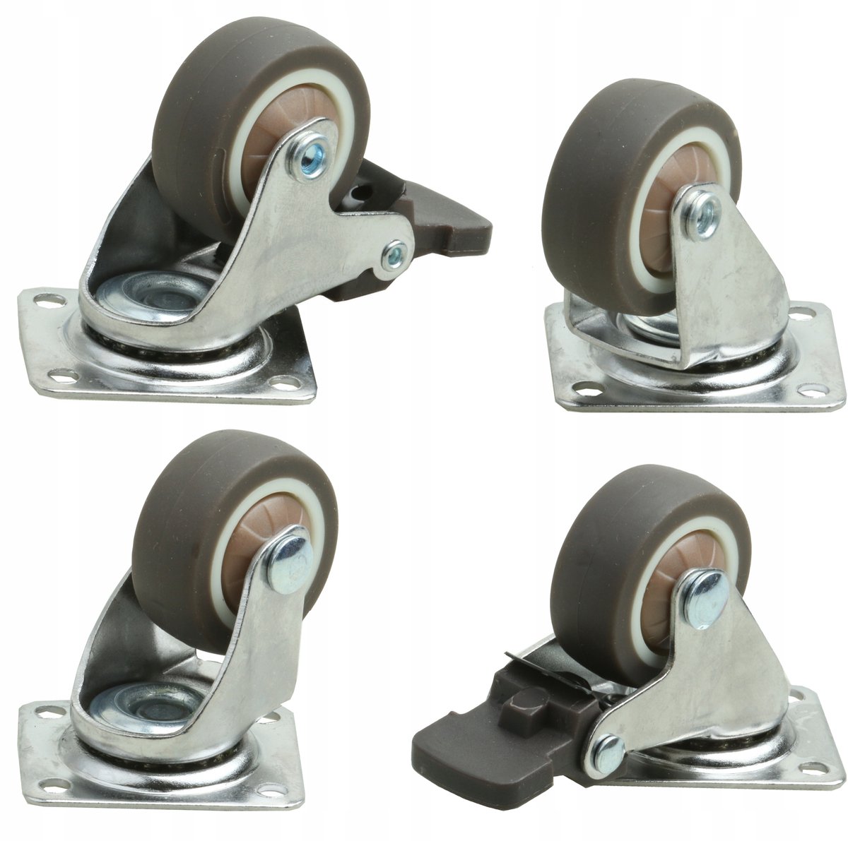 4x Zwenkwielen 30mm Rubber met Rem - Meubelwielen