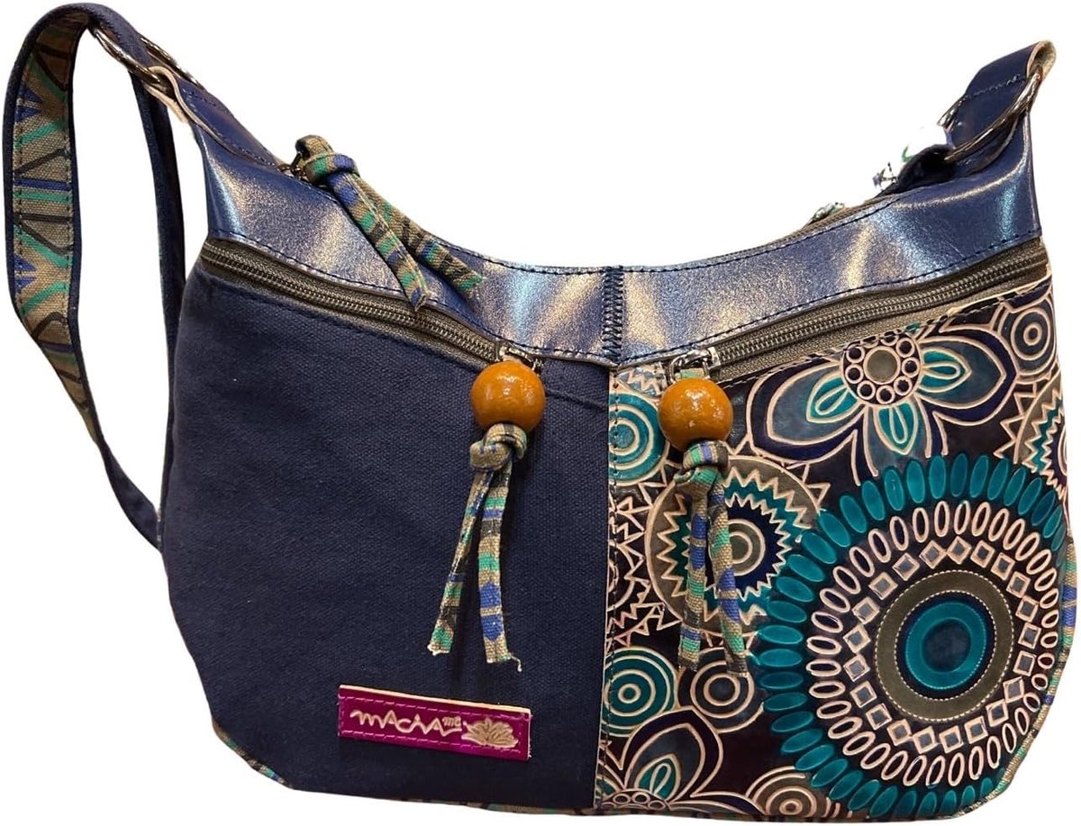 Schoudertas voor vrouwen - katoen en leer - kleurrijk boho design - perfect voor dagelijks gebruik - ShopVlot