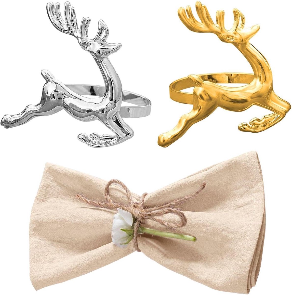 Servetringen Voor Kerstvliegers - 2 Stuks Met Linnen Servetdoek - Goud En Zilver - Perfect Voor Tafeldecoratie - ShopVlot