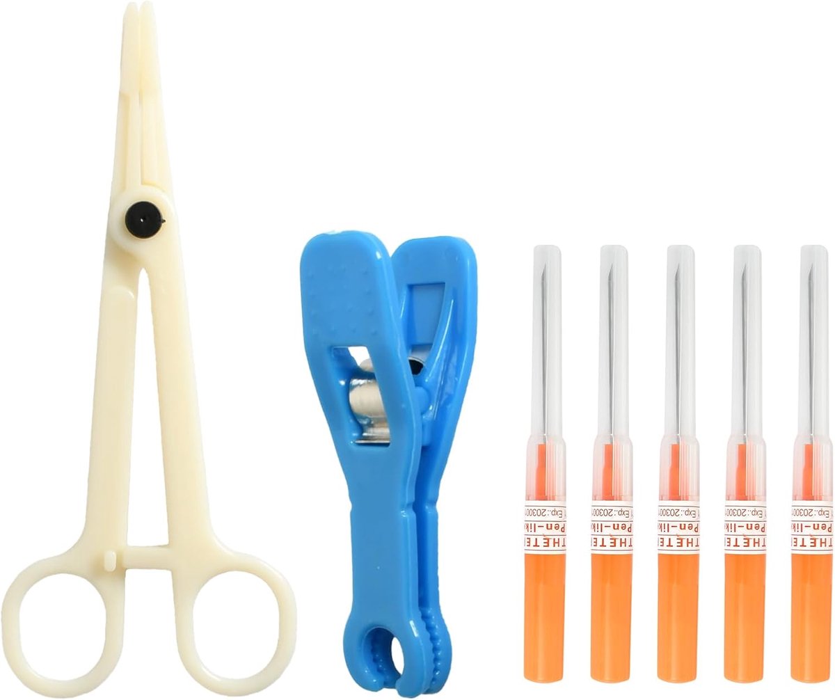 Piercingnaalden 7-delige set - Ronde tang - Voor oor, neus, lippen, wenkbrauwen - Eenvoudig te gebruiken - ShopVlot