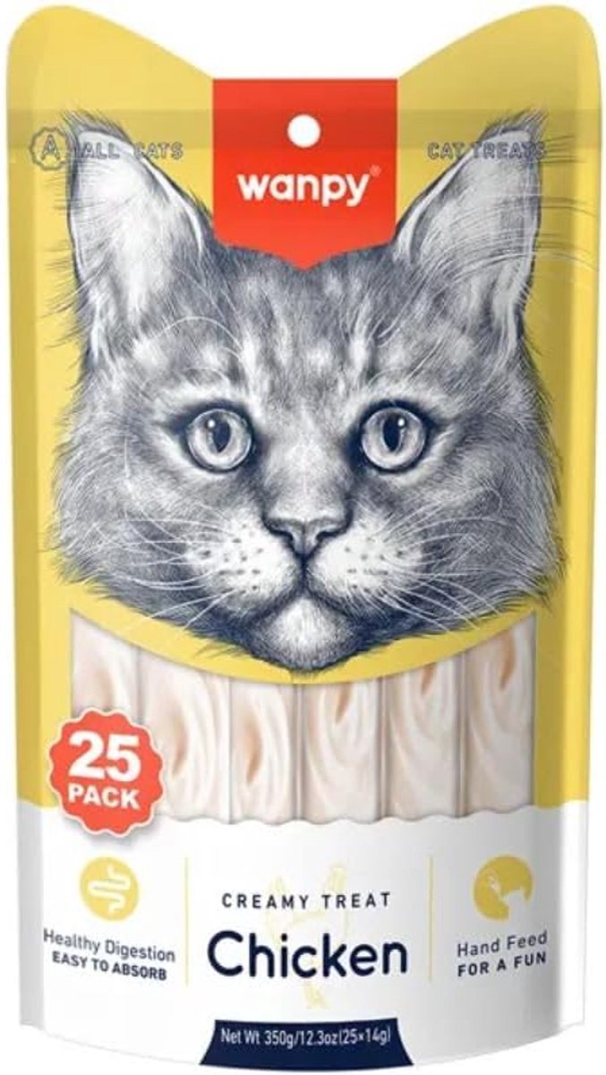 Wanpy Creamy Treats Lickable Snacks Chicken Cat Snacks 25 Pieces - Cat Treats - ShopVlot