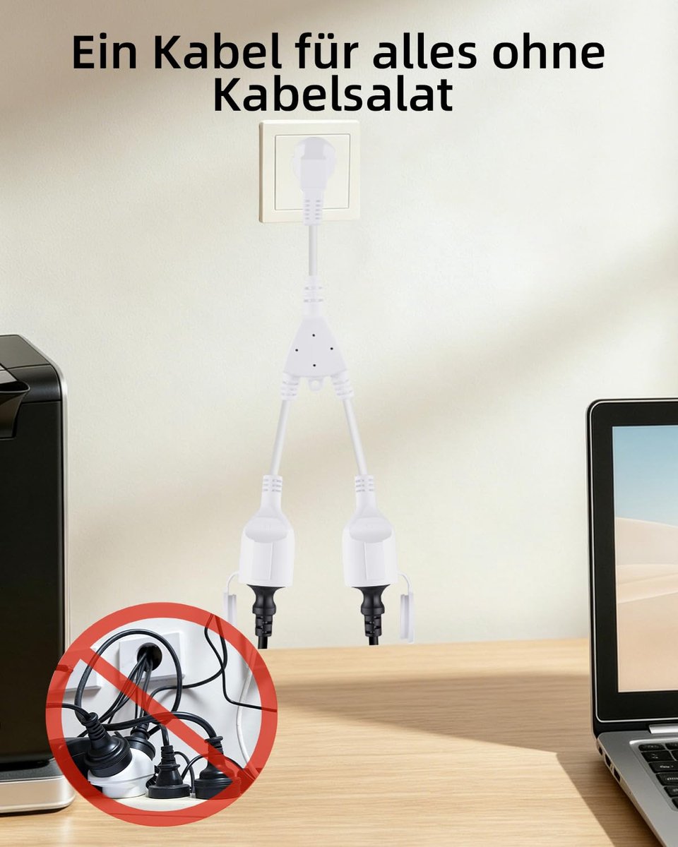 Dubbele stekker voor stopcontact, 3680 W, 16 A, 250 V, dubbele stekker voor buiten (verlengkabel en stekkerdoos - ShopVlot