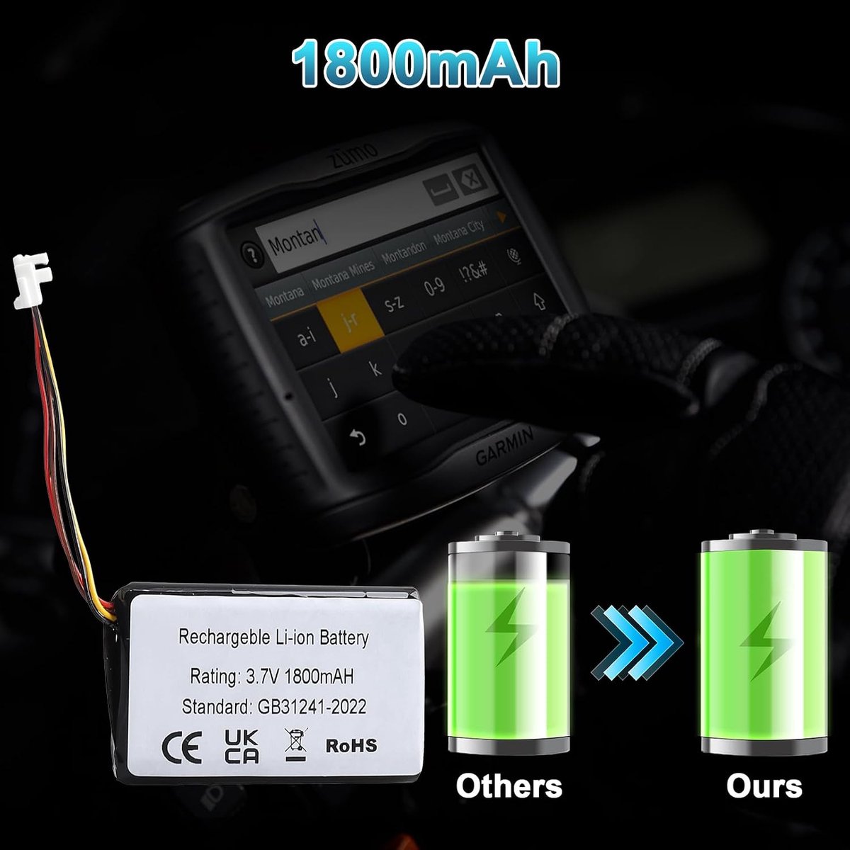 Accu compatibel met Garmin Zumo 590, 595, 590LM, 595LM GPS Navigatie Navi Li-Ion 361-00077-00/616-00077-00 - ShopVlot – foto 7