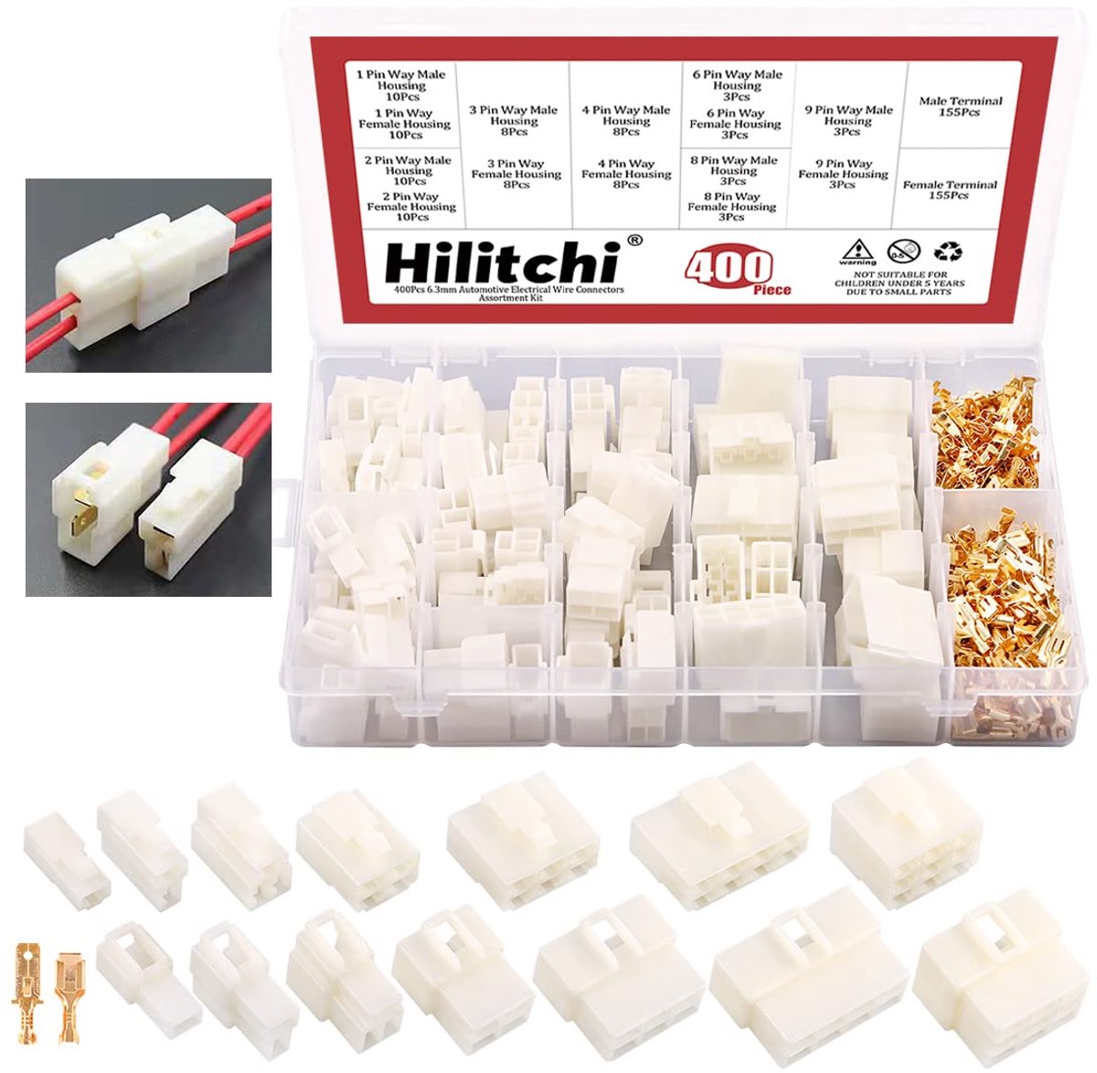 Hilitchi 6.3MM Electrical Automotive Wire Connectors Male Female Socket Plug Terminal for Motorcycle Car (Assortment - ShopVlot