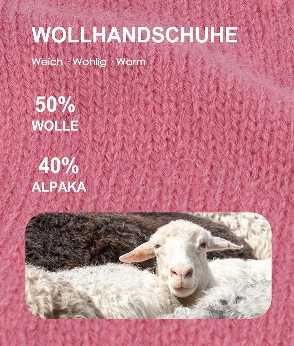 Winterhandschoenen dames - wol thermisch - fleece voering - warme touchscreen handschoenen - ShopVlot