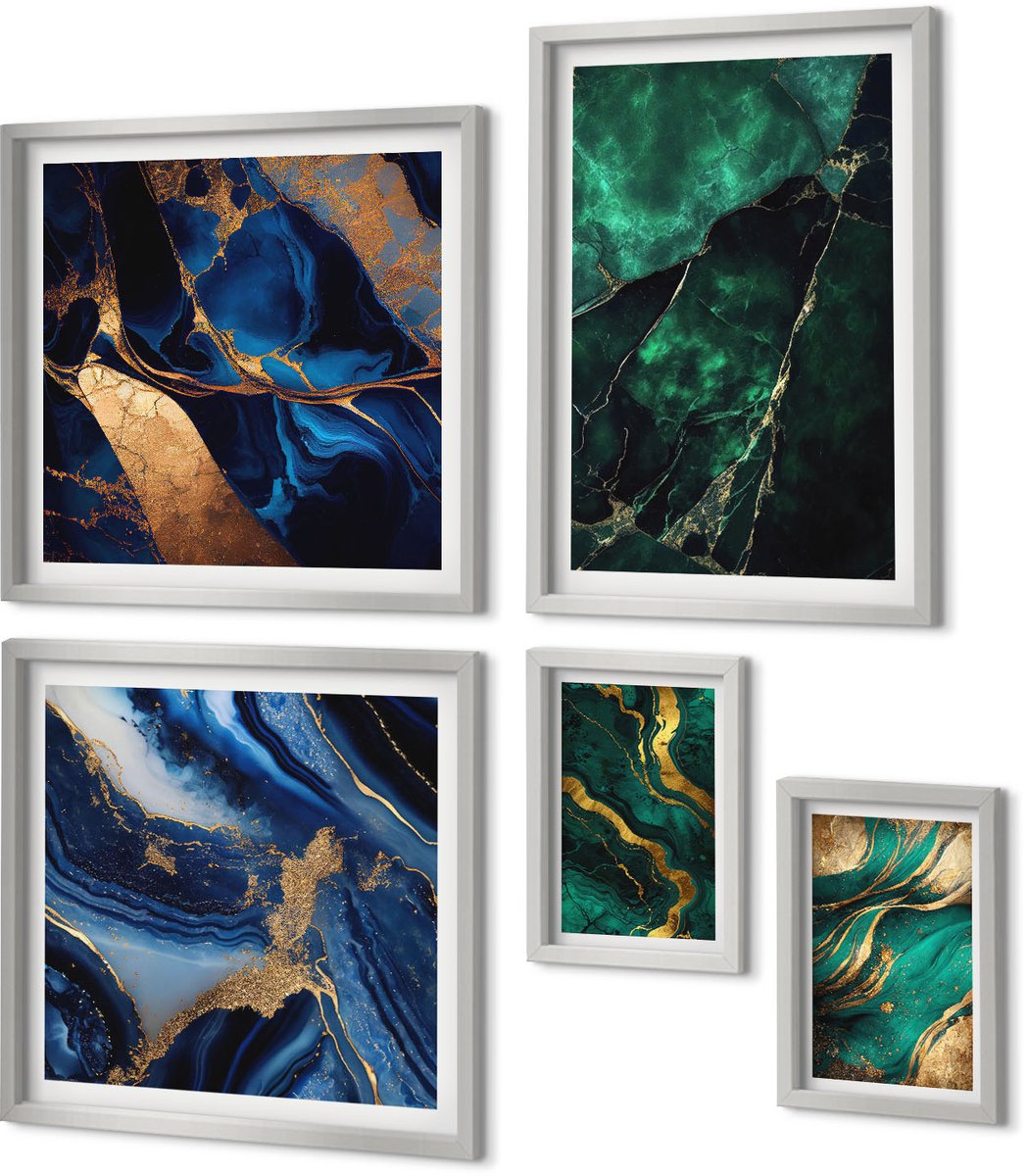 Coloray 5-Delige Schilderij Set - Bloemen Op Een Lichte Achtergrond Met Abstracte Patronen. - 20 x 30 cm - Stijlvolle Muurdecoratie - Kantoor