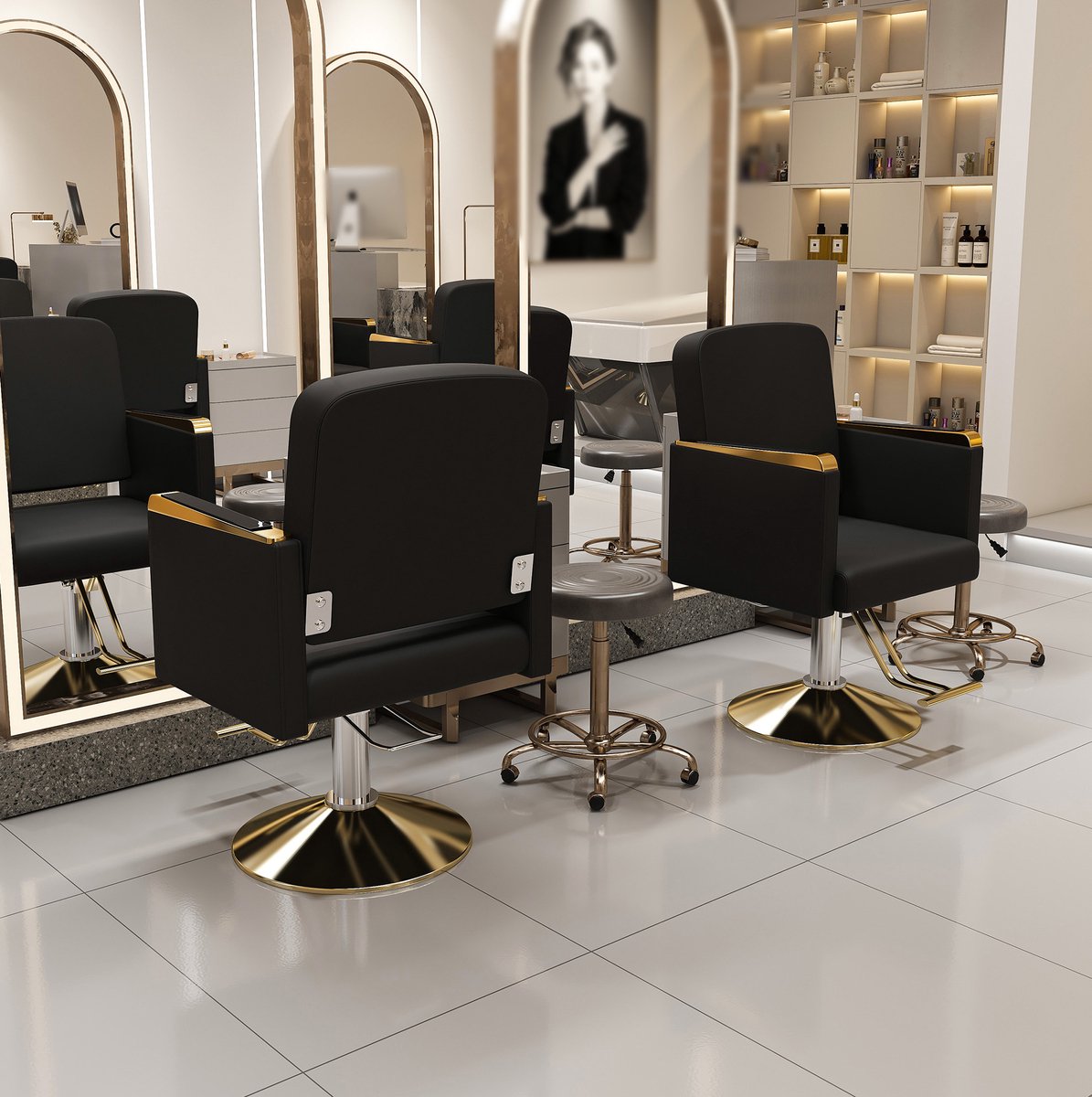 FloraGrace Friseurstuhl 90 x 62 x 90 cm - Hydraulisch, 360 Graden Draaibaar En Hoogteverstelbaar - Voor Salon En Tattoo - Kunstleer - Zwart