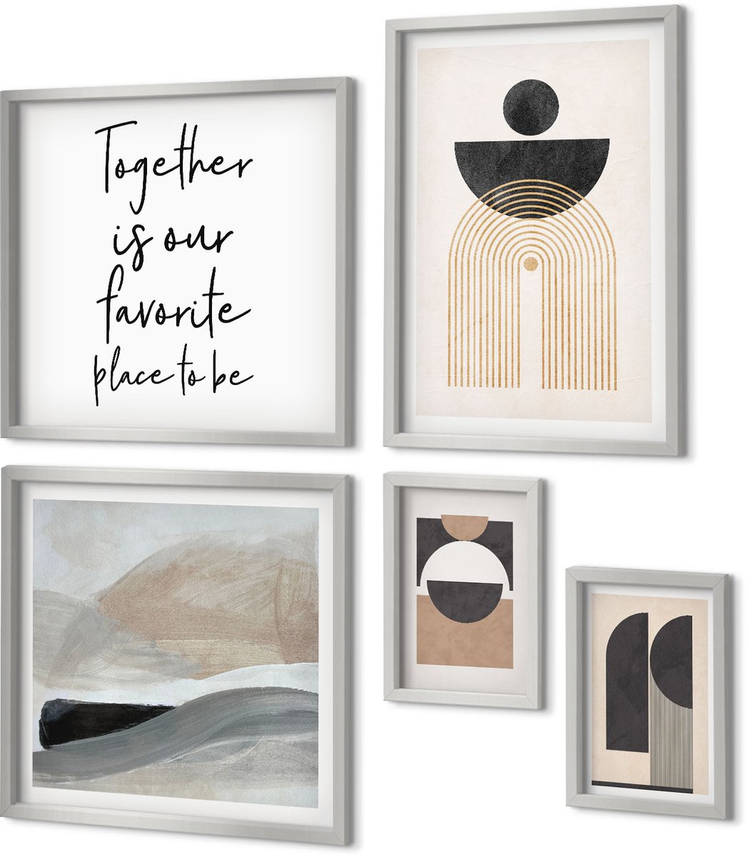 Coloray 5-Delige Schilderij Set - Stadsgezichten Met Bruggen En Klokkentorens - 20 x 30 cm - Wanddecoratie - Schilderijen Set - Interieur - Decoratieve Schilderijen
