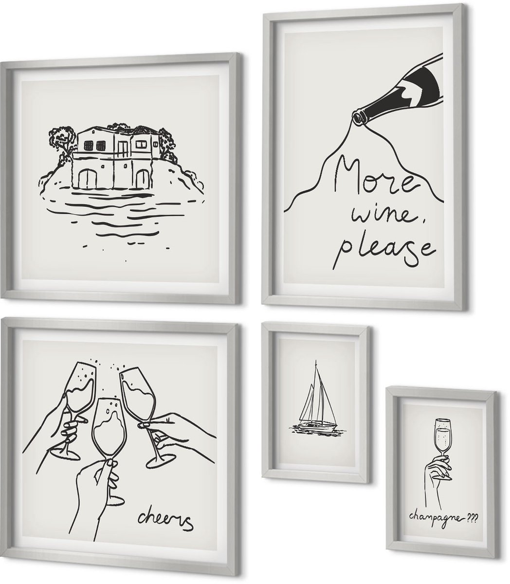 Coloray 5-Delige Schilderij Set - Uitzicht Op Londen Met Een Rode Paraplu En Een Bus. - 20 x 30 cm - Wanddecoratie - Muurdecoratie - Moderne Interieurdecoratie - Moderne Wanddecoratie