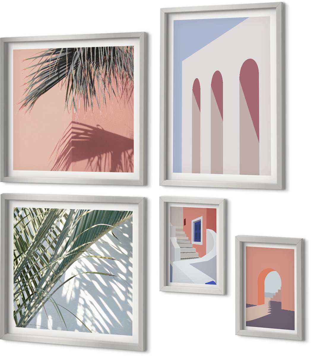 Coloray 5-Delige Schilderij Set - Vogels In Vlucht, Geschilderd In Minimalistische Stijl. - 20 x 30 cm - Decoratieve Schilderijen - Wanddecoratie - Hal - Stijlvolle Muurdecoratie