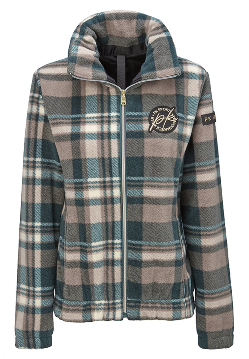 PK International - Timber - Fleecevest - Vest - Ritszakken - Ruitpatroon - Hoge kraag - Jersey voering - Winddicht - Sea Moss - Groen/Blauw/Beige - 164