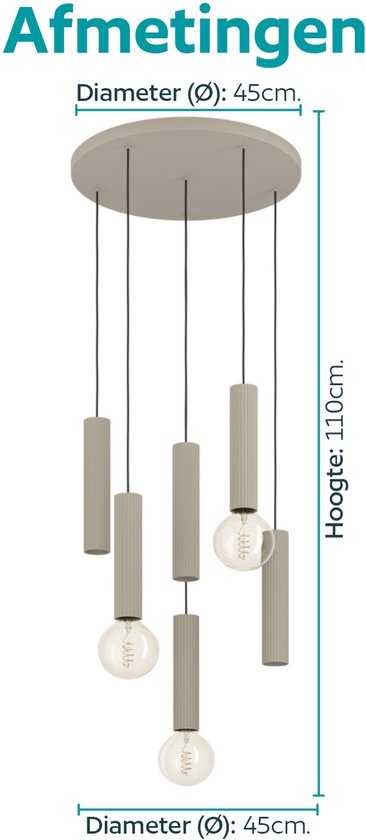 Afmetingen van de Fariolo hanglamp: diameter 45 cm, hoogte 110 cm.