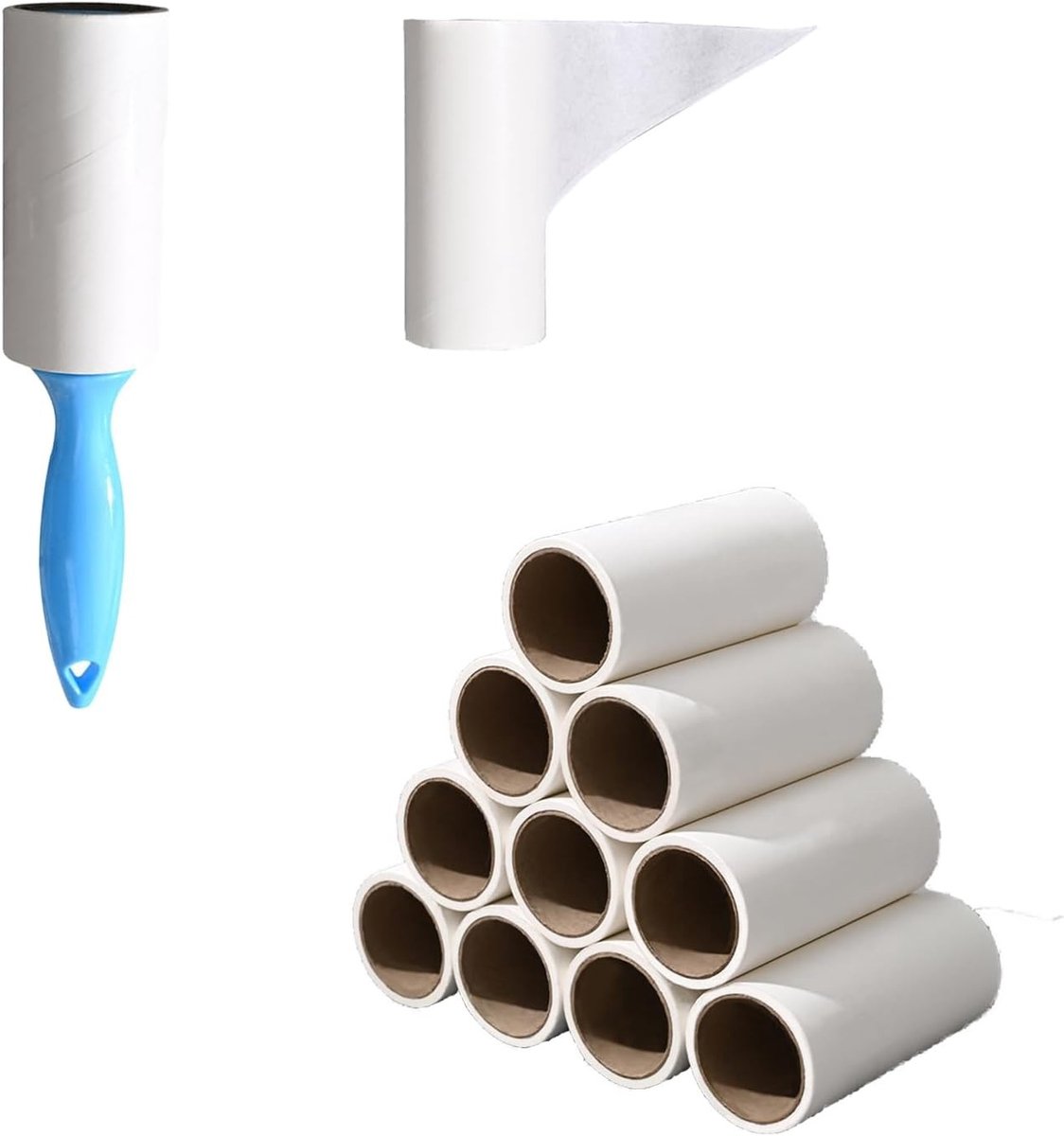 Pluizenverwijderaar - Wit - 10 cm breed - Lijmrol met 12 reserverollen en ergonomische handgreep - Voor kleding en meubels