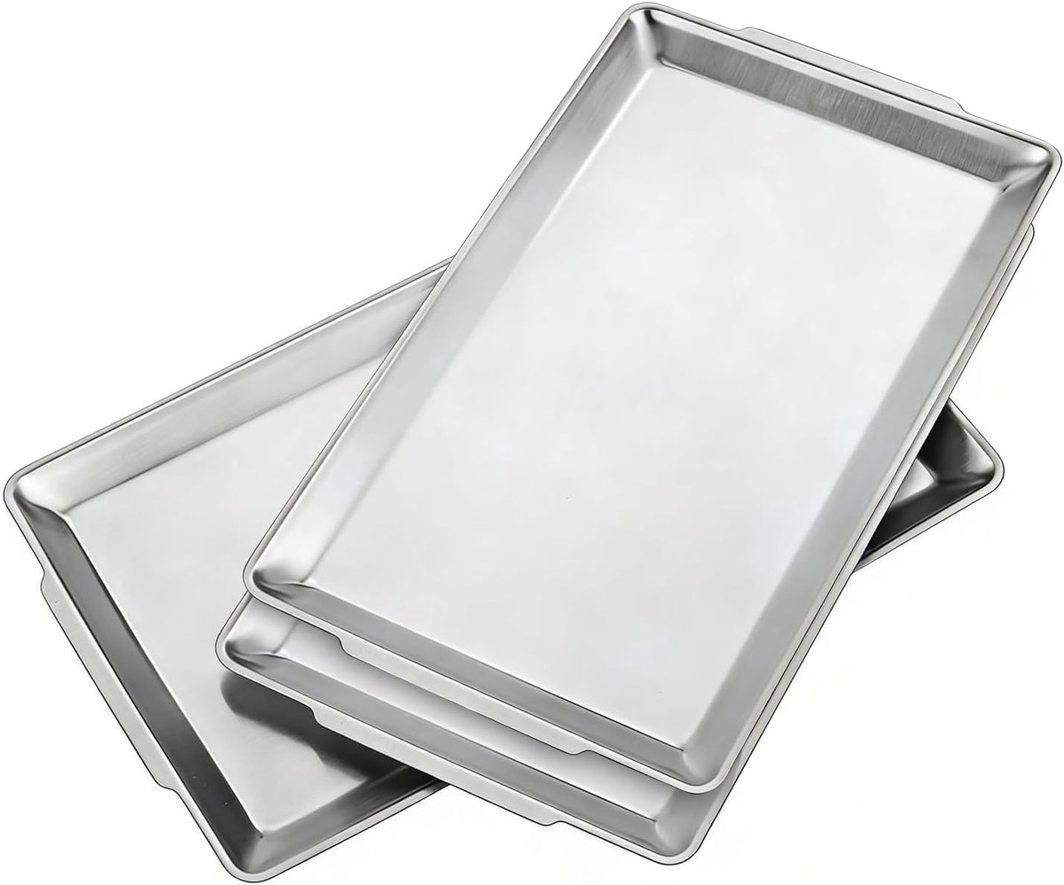 Bakplaten set van 3 - RVS 32 x 16 cm - Rectangular platen - Geschikt voor oven en vaatwasser - ShopVlot