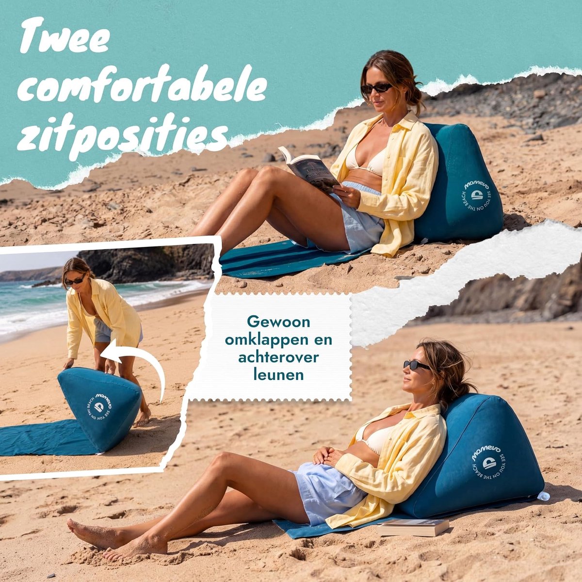Opblaasbare Strandrugleuning - Petrolblauw - Ultralicht en Compact - Ideaal voor het Strand - ShopVlot