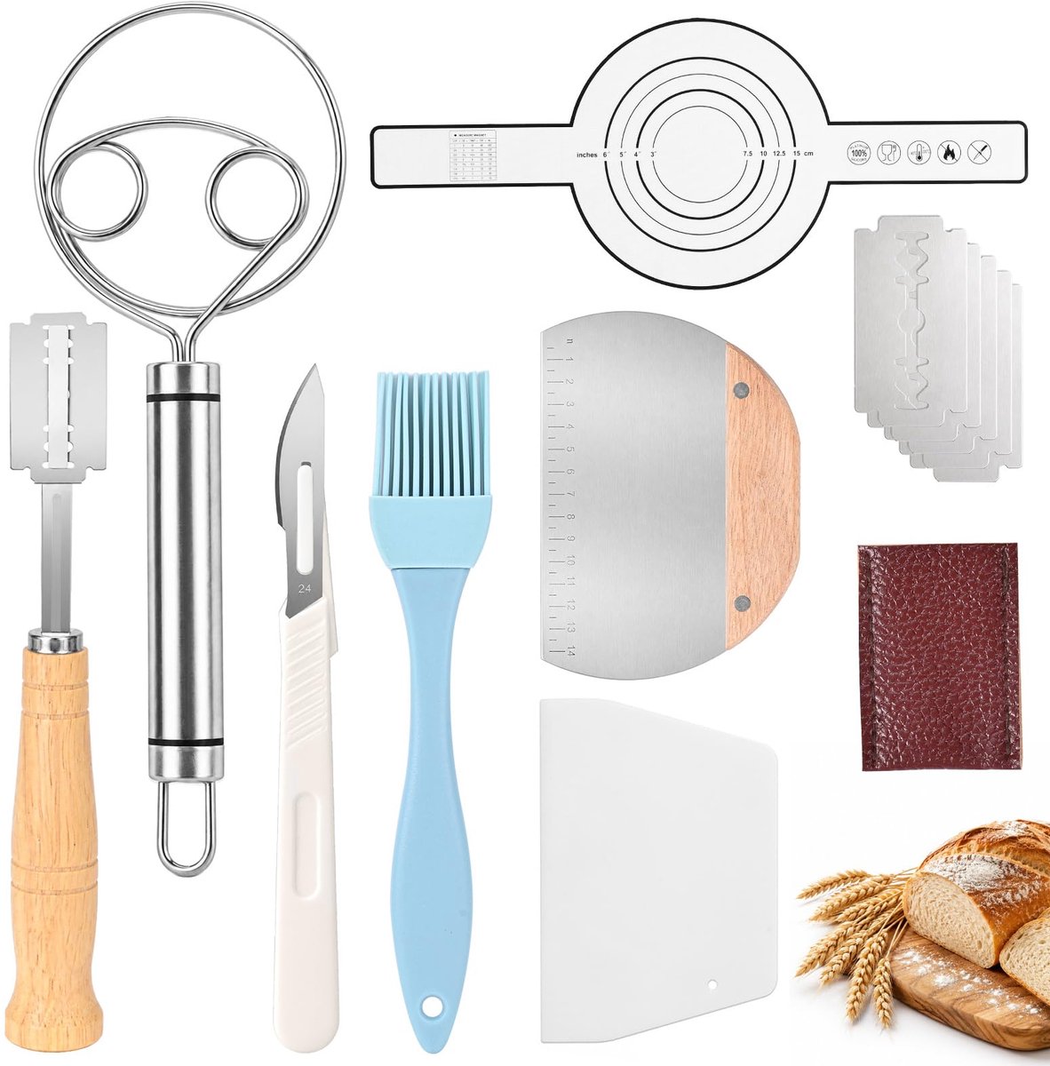 Broodbakaccessoires 7-delige set - bakkersmes en deegsnijder - ideaal voor beginners - perfect voor zelfgemaakt brood - ShopVlot