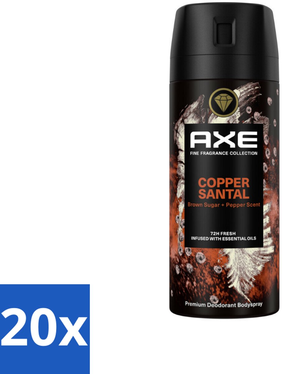 AXE - Deodorant Spray - Copper Santal - Premium Geur - Warme Houtnoten - 150 m - Bulkverpakking - 20 stuks