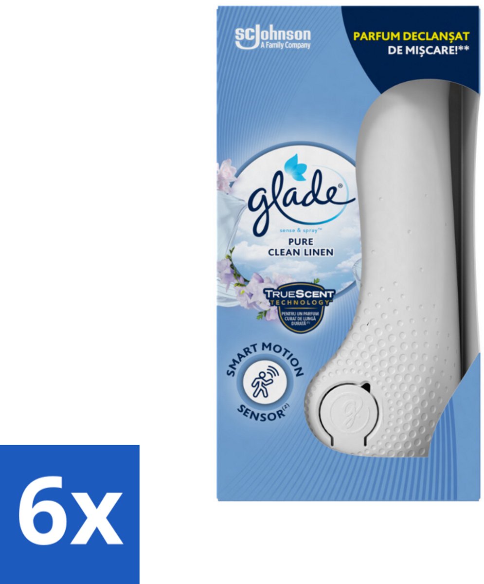6 x Glade - Houder Sense & Spray - Pure Clean Linen - 18 ml - Luchtverfrisser - Geurverspreider - Glade Sense & Spray - Pure Clean Linen - Frisse Geur