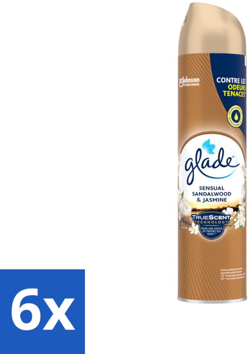 6 x Glade - Luchtverfrisser Spray - Sensual Sandelhout Jasmijn - 300 ml - Luchtverfrisser - Geur - Sandelhout - Jasmijn - Amber