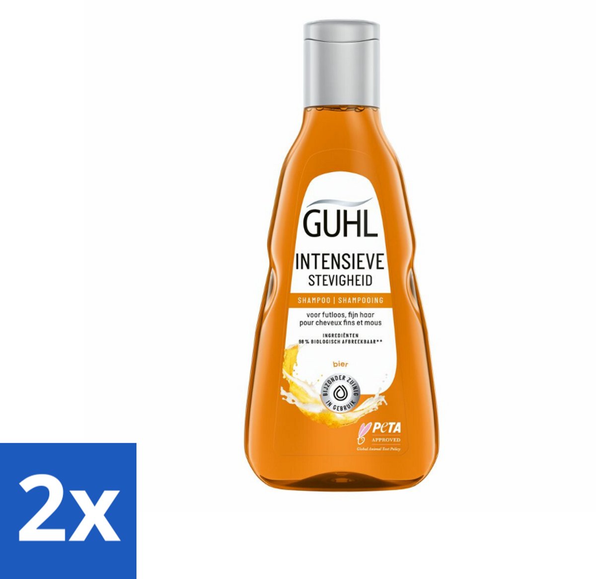 2 x Guhl - Shampoo - Intensieve Stevigheid - 250 ml - Haarversterkend Shampoo - Volume Shampoo - Dun Haar - Slap Haar - Bierextract Shampoo