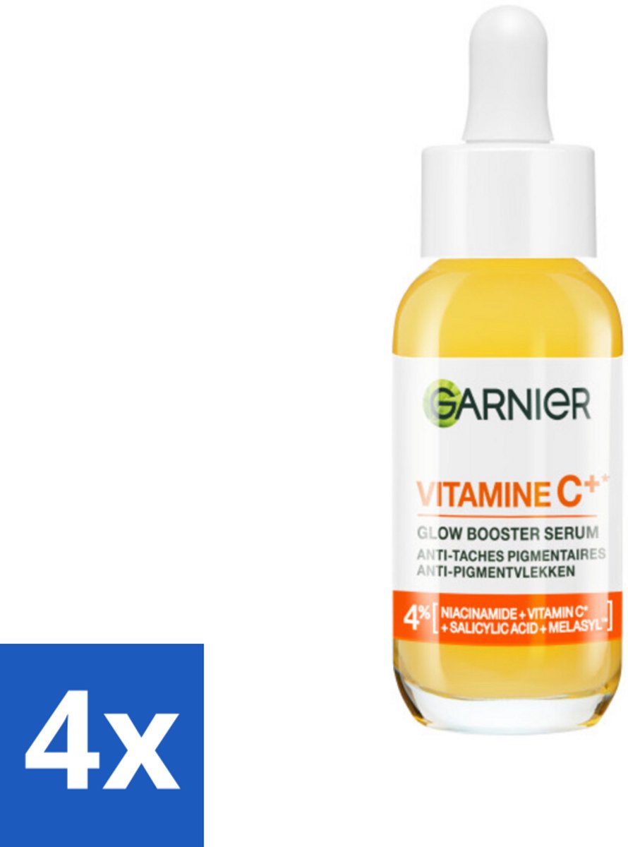 4 x Garnier - SkinActive - Serum - Vitamine C - Tegen Pigmentvlekken - Niacinamide & Salicylzuur - 30 ml - Serum Vitamine C - Pigmentvlekken - Anti-aging - Stralende Huid - Niacinamide