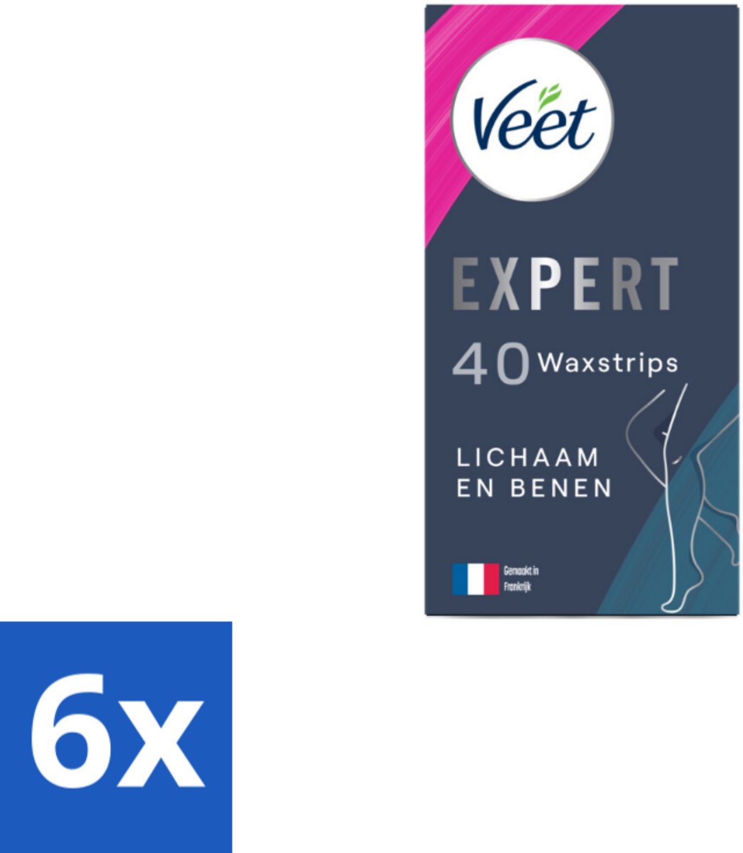 6 x Veet Expert - Ontharingsstrips - Lichaam & Benen - Gevoelige Huid - 40 strips - Veet Ontharingsstrips - Ontharing Benen - Ontharing Lichaam - Gevoelige Huid - Ontharingsstrips Amandelolie