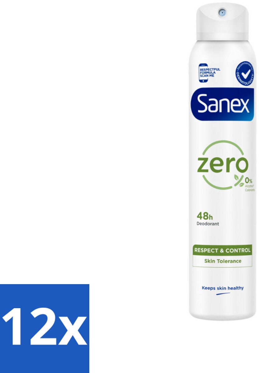 12 x Sanex - Deodorant Spray - Zero% Normal Skin - Zonder Toevoegingen - 200 ml - Sanex Deodorant - Deodorant Spray - Natuurlijke Deodorant - Aluminiumvrij Deodorant - Alcoholvrij Deodorant