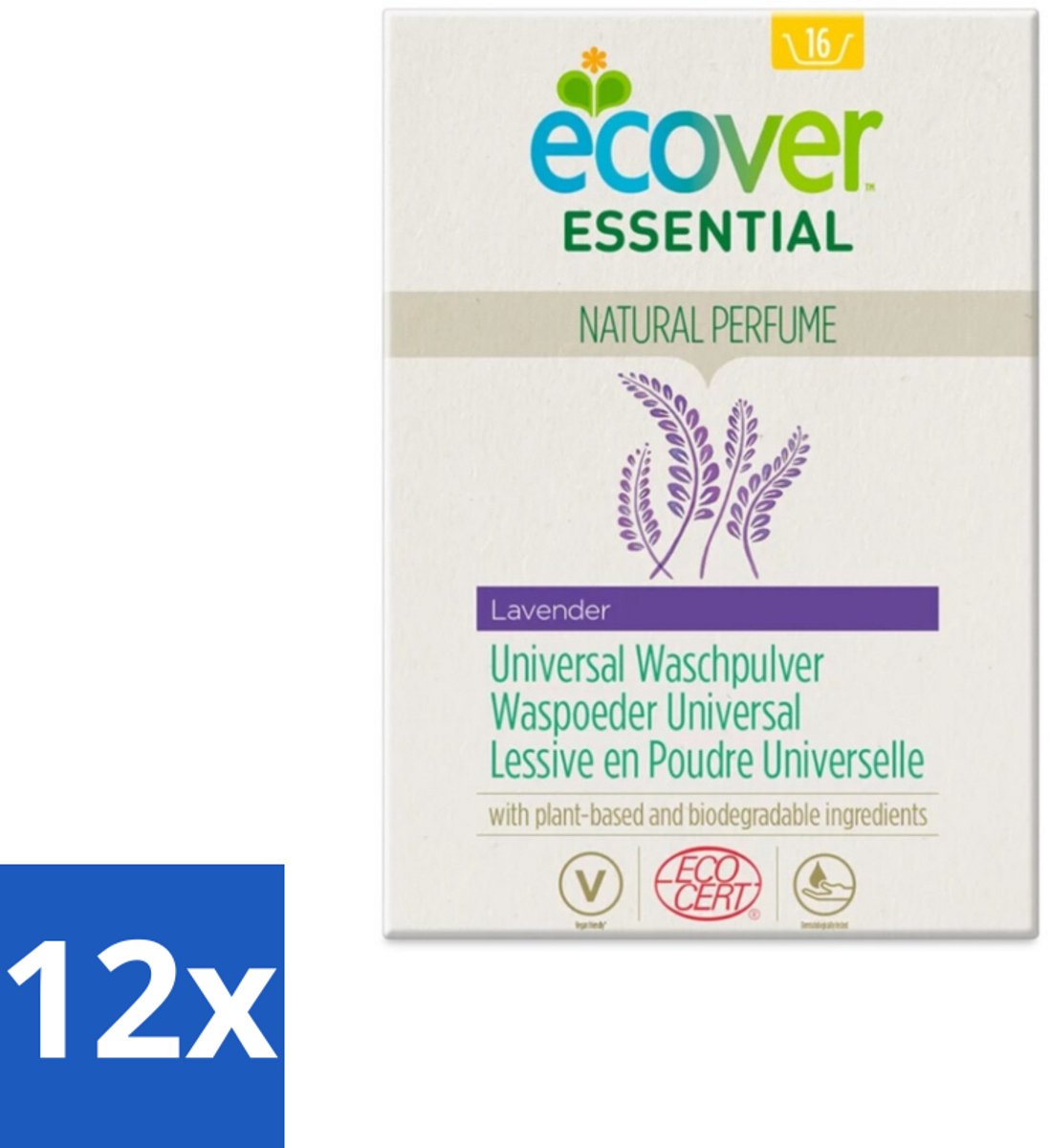 12 x Ecover - Waspoeder Essential - Universal - 1,2 kg - Waspoeder - Wasmiddel - Biologisch Waspoeder - Plantaardige Waspoeder - Waspoeder Witwas