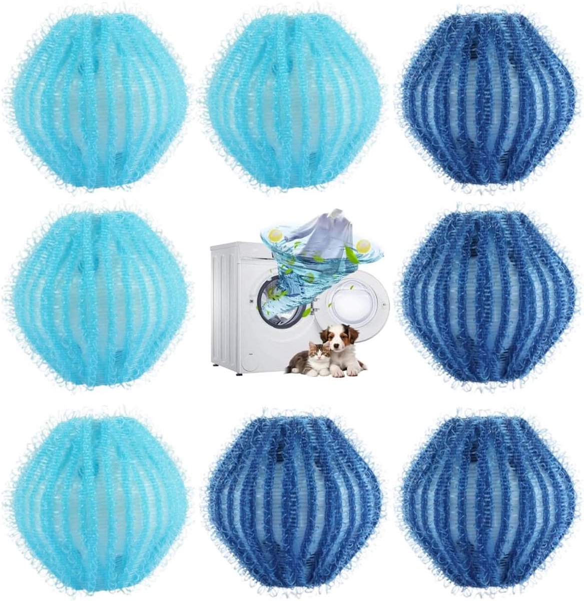 Lint remover - 8 nylon wasballen - anti-tangling - effectief verwijderen van huisdierenhaar - ShopVlot