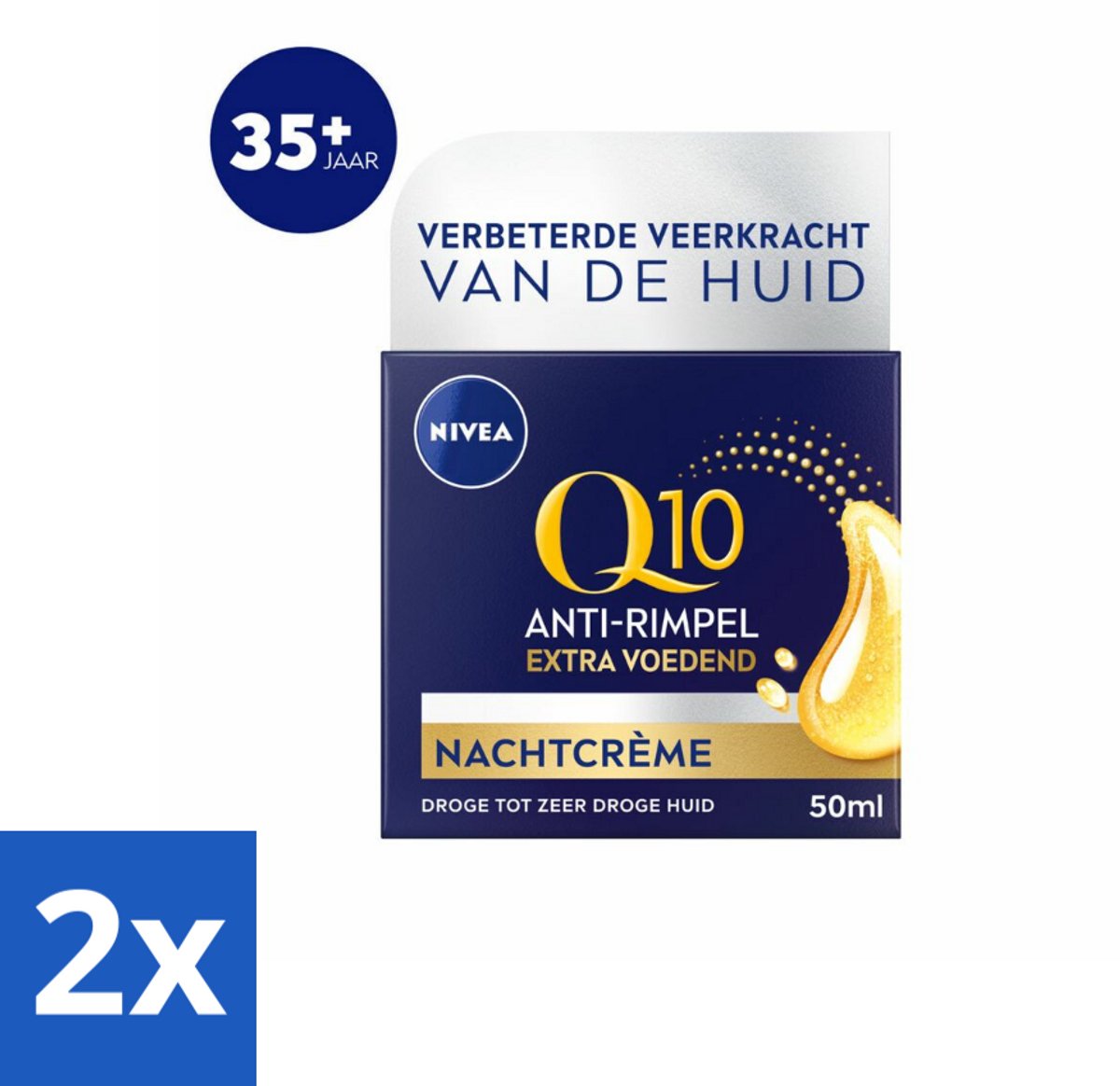 2 x NIVEA - Nachtcrème - Q10 Extra Voedend - Voor droge huid - Anti-Rimpel - Met Creatine - 50 ml - NIVEA Q10 - Nachtcrème - Droge Huid - Anti-rimpelcrème - Hydratatie