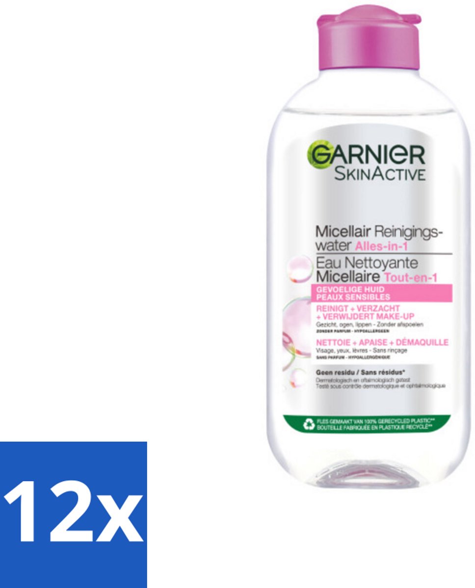 12 x Garnier - SkinActive - Micellair Water - Gevoelige Huid - Gezichtsreiniger - 200 ml - Micellair Water - Gezichtsreiniger - Gevoelige Huid - Make-up Remover - Alcoholvrij