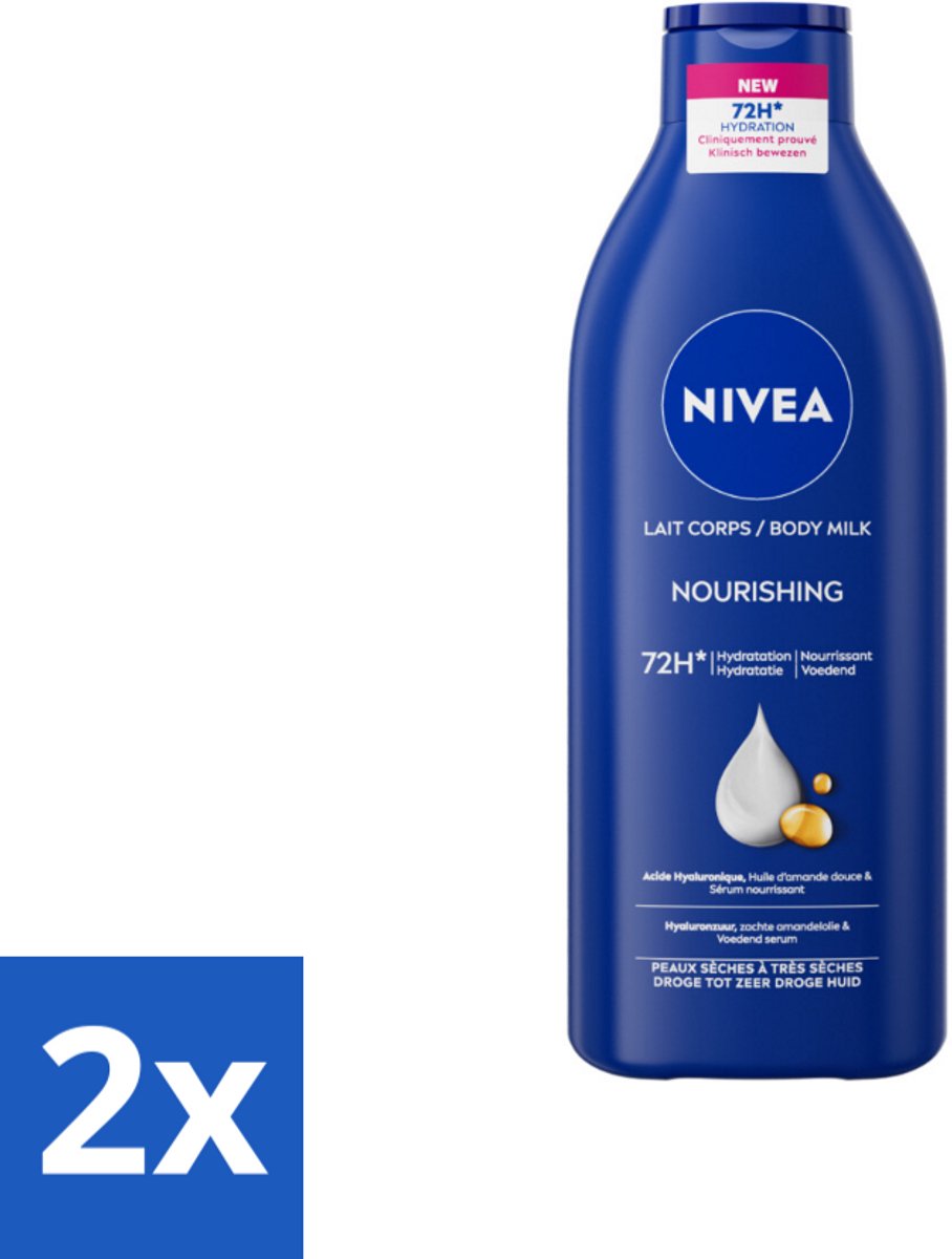 2 x Nivea - Body Milk - 72u Hydratatie - Droge tot Zeer Droge Huid - 400 ml - NIVEA Body Milk - Bodylotion - Droge Huid - Zeer Droge Huid - 72 Uur Hydratatie