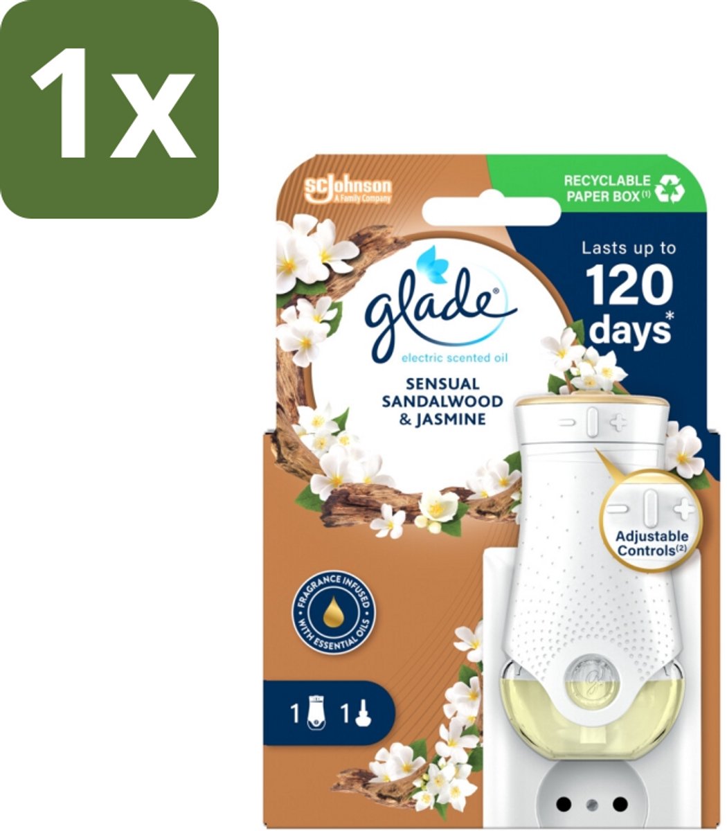 1 x Glade - Houder Elektrische Olie - Sensual Sandelhout Jasmijn - Elektrische Geurhouder - Geurhoudende Olie - Geurverspreider - Sandelhout Jasmijn - Warme Geur