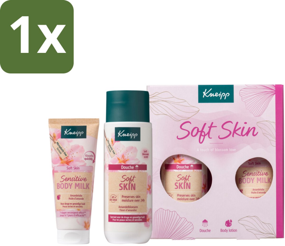 1 x Kneipp - Soft Skin Moments Geschenkset - Douchegel - Huidverzorging - Gevoelige Huid - Douchegel - Body Milk - Amandelolie