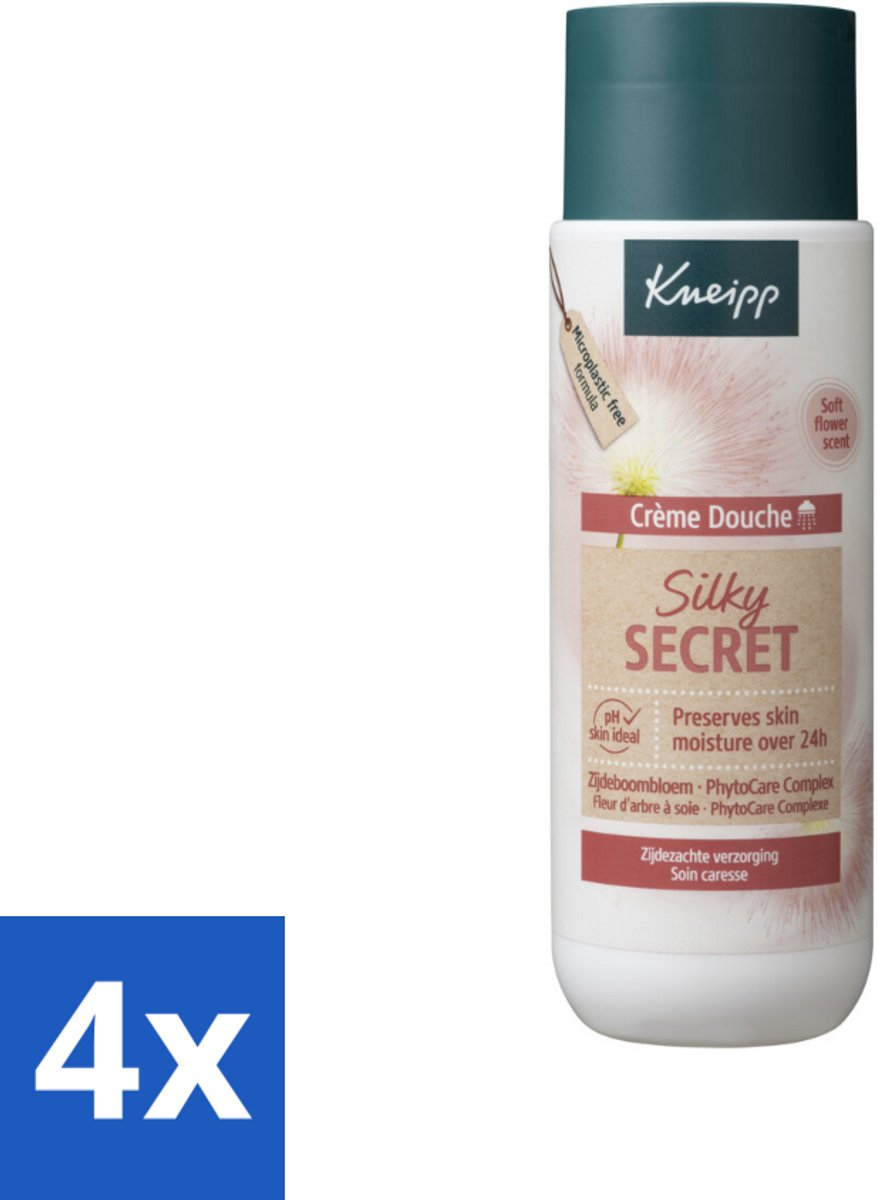 4 x Kneipp - Douchecrème - Silky Secret - 200 ml - Douchecrème - Zijdezachte Huid - Natuurlijke Ingrediënten - Melkproteïnen - Zijdeboombloesem
