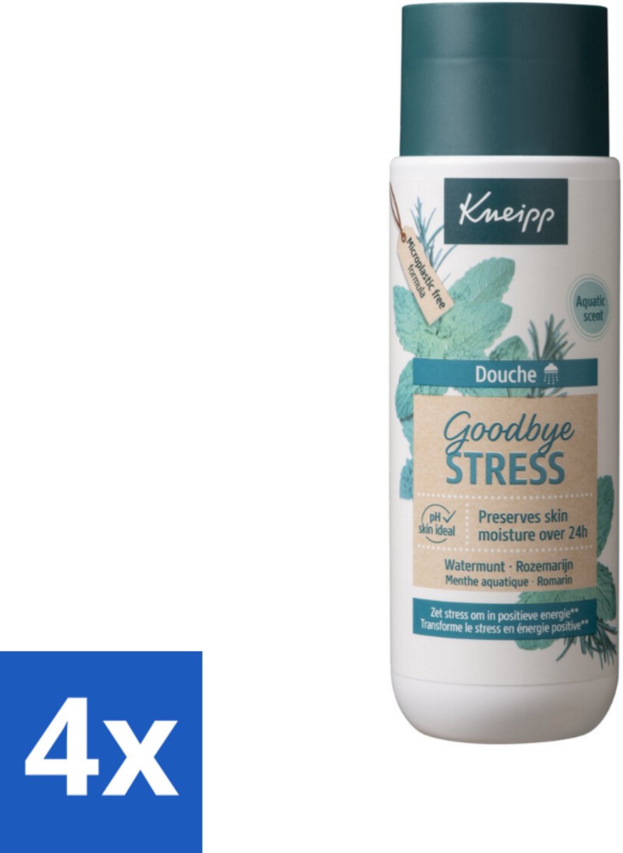 4 x Kneipp - Douchegel - Goodbye Stress - 200 ml - Douchegel - Stressvermindering - Ontspannen - Watermunt - Rozemarijn