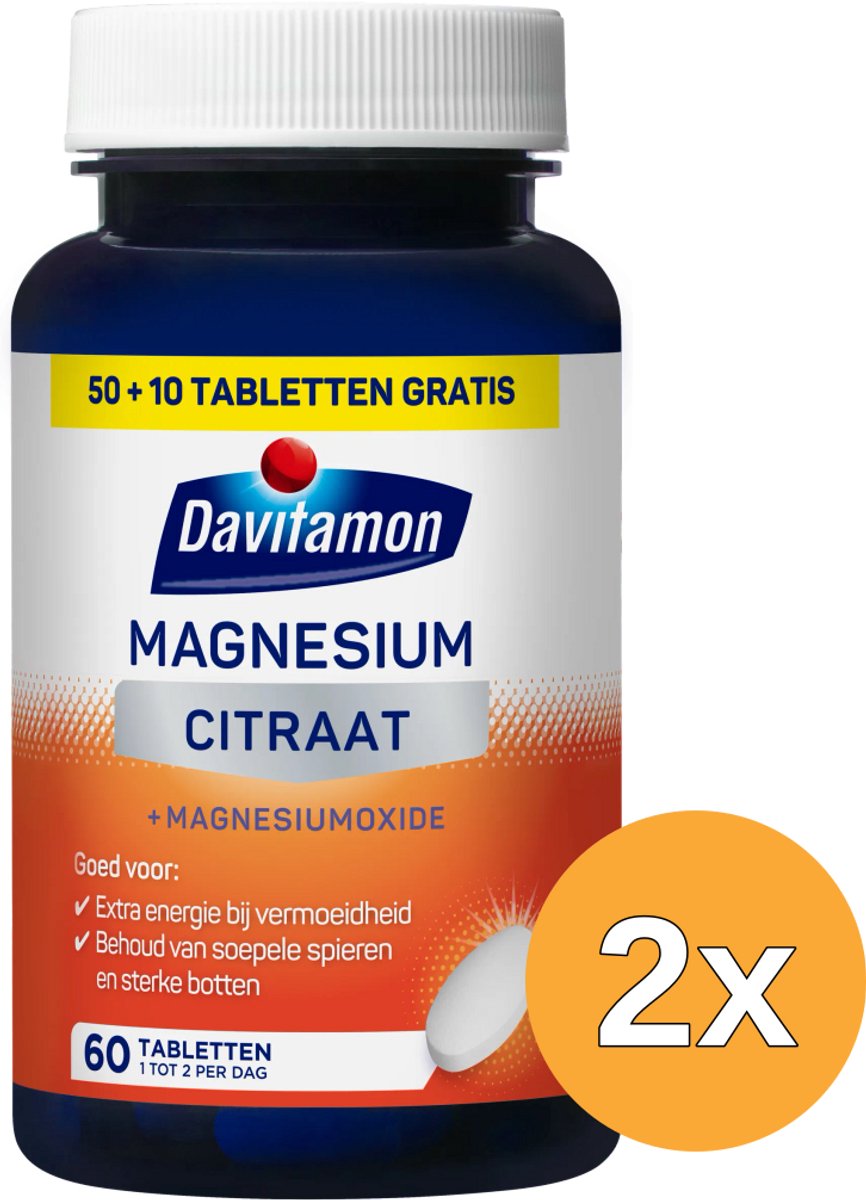 2x Davitamon Magnesiumcitraat & Magnesiumoxide (60 tabletten)
