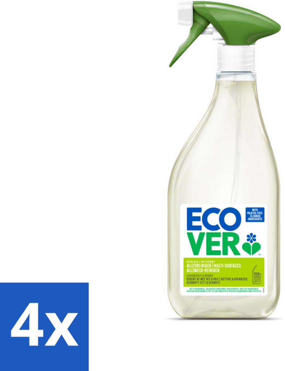 4 x Ecover - Allesreiniger Spray - Citroengras & Sinaasappel - 500 ml - Allesreiniger - Schoonmaakspray - Citrusgeur - Biologisch Afbreekbaar - Milieuvriendelijk