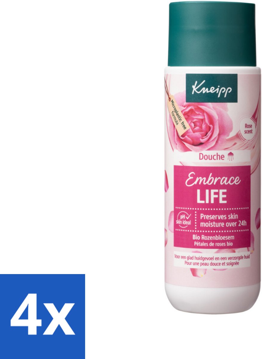 4 x Kneipp - Douchegel - Embrace Life - 200 ml - Douchegel - Rozengeur - Hydraterend - Verzorgend - Vegan