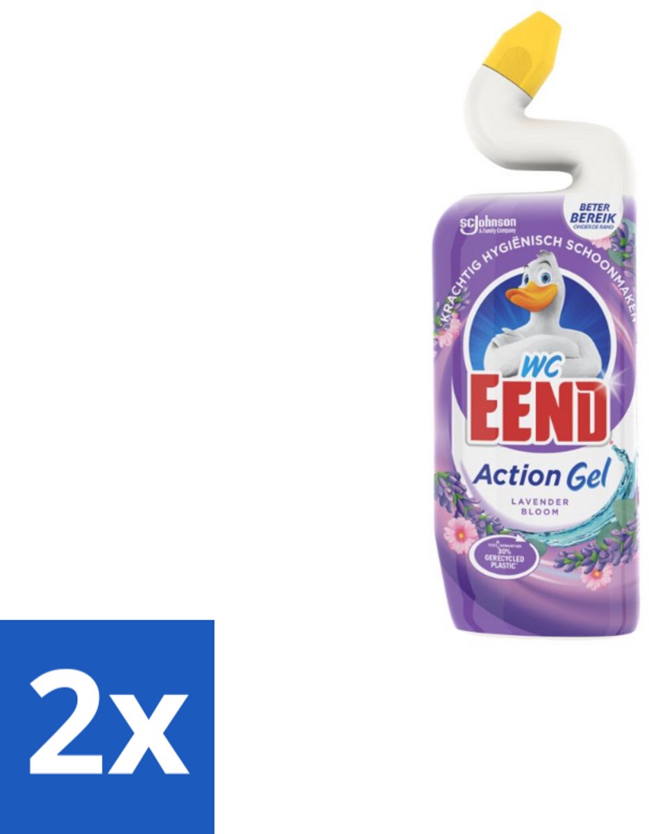 2 x WC Eend - Action Gel Lavender Bloom - Toiletreiniger - Fris & Krachtig - 750 ml - Toilet Schoonmaak - Toilet Reiniger - Lavendel Geur - Kalkaanslag Verwijderen - Toiletblokken
