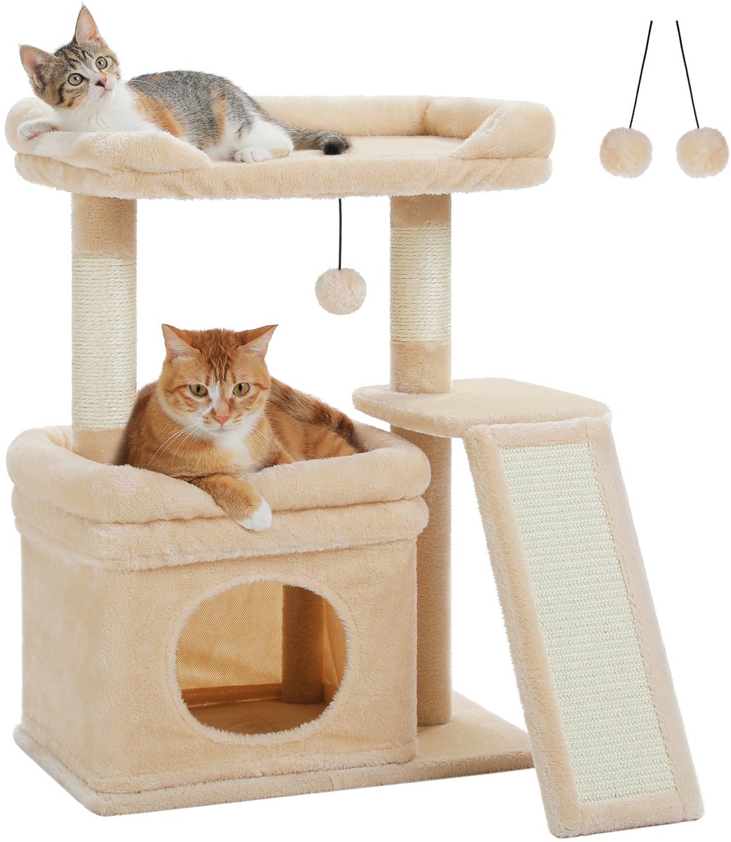 Kleine krabpaal voor grote katten - beige - privékattenhol - ideaal voor ontspanning - ShopVlot