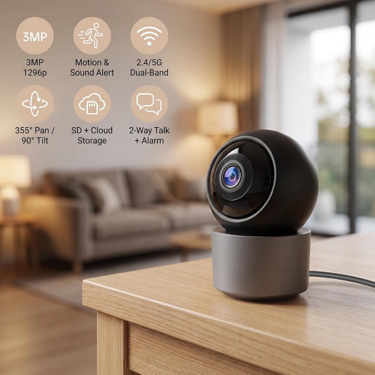 Indoor Beveiligingscamera - Wit - 2K - Met Bewegingsdetectie en 2-weg Audio - Voor Huisdieren