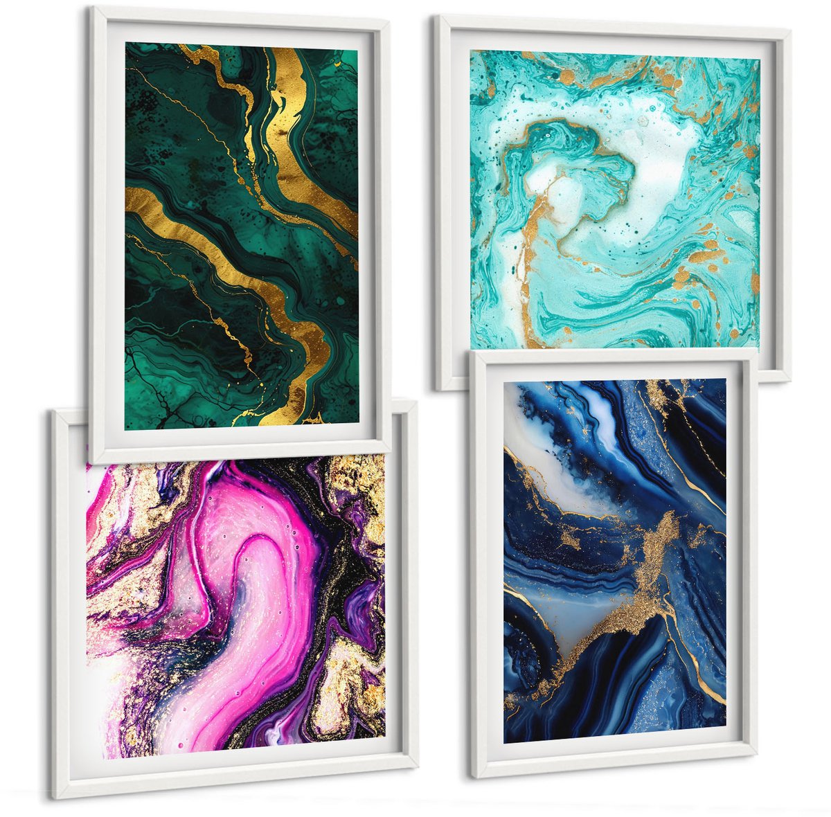 Tulup 4-Delige Schilderij Set - Abstracte patronen in tinten roze, groen en blauw. - 40x40 en 40x60 - Moderne Wanddecoratie - Woonkamer