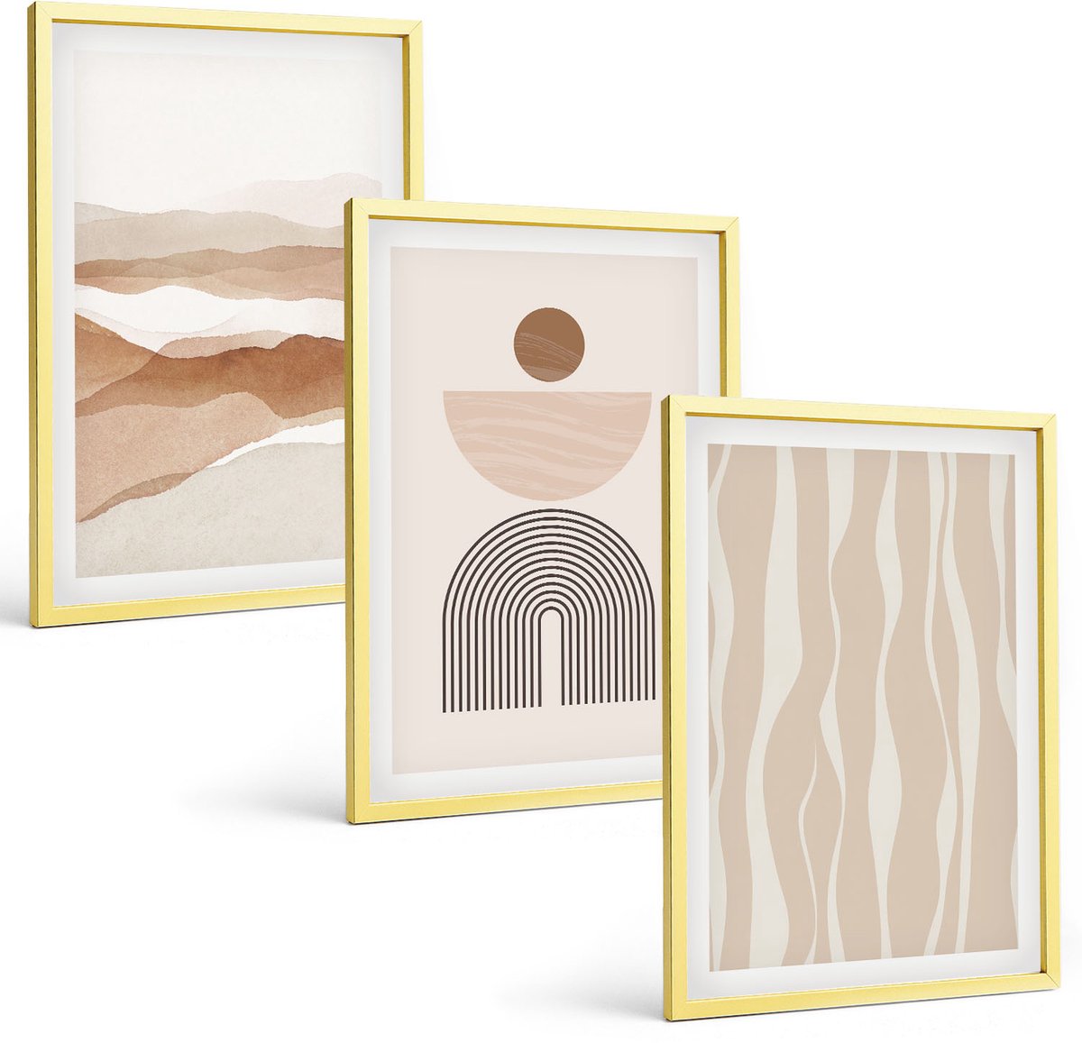 TULUP 4-Delige Schilderij Set - Abstracte landschapsvormen uit de natuur en geometrie - 40 x 60 cm - Decoratieve Muurdecoratie - Slaapkamer - Wanddecoratie Gouden lijst