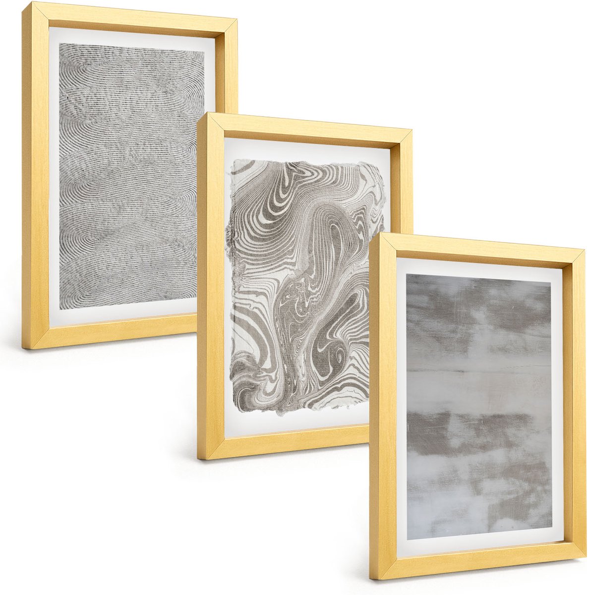 TULUP 4-Delige Schilderij Set - Industriële abstracte structuren ontwerpen - 20 x 30 cm - Wanddecoratie - Muurdecoratie - Moderne Interieurdecoratie - Interieur Decoratie Gouden lijst