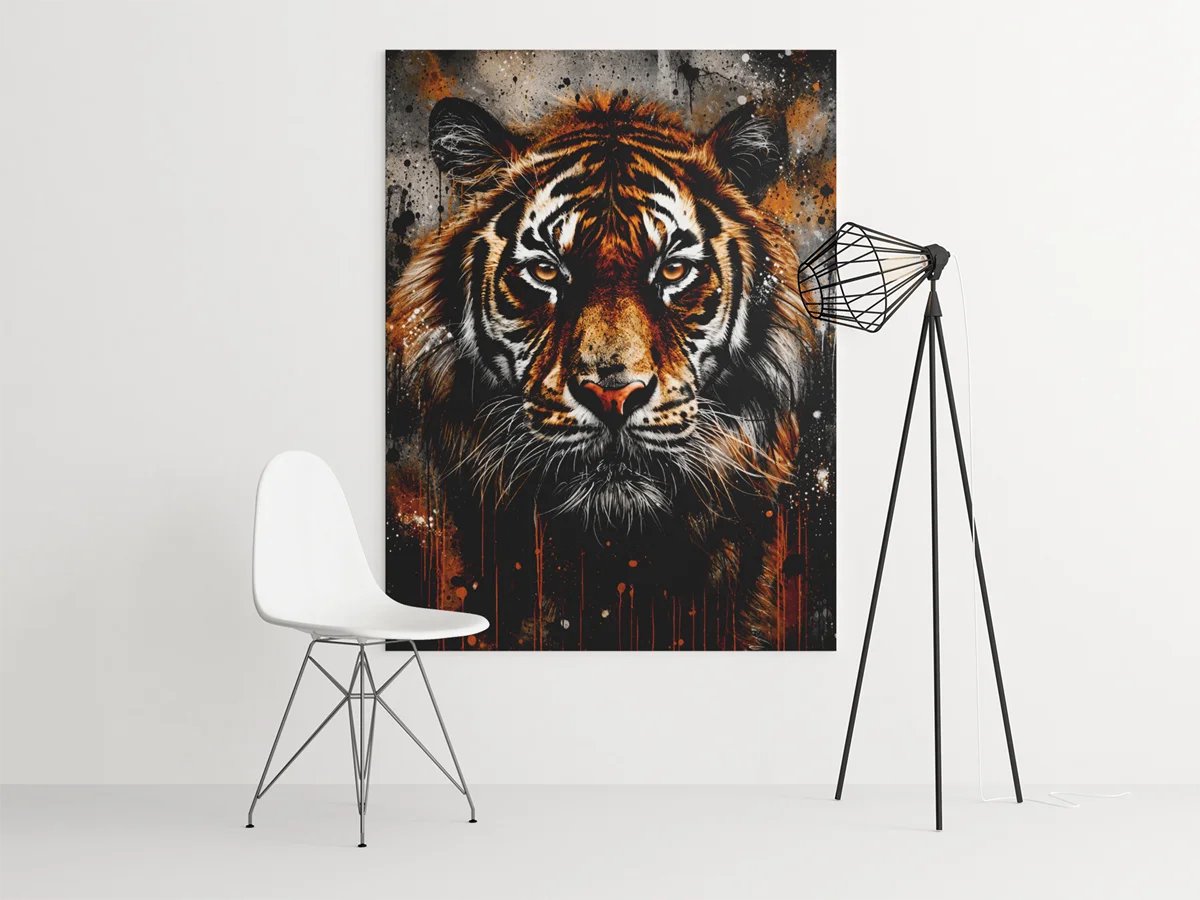 Canvas Schilderij Wilde Dier - Tijger - Street Art - Wanddecoratie - 75 x 100 cm