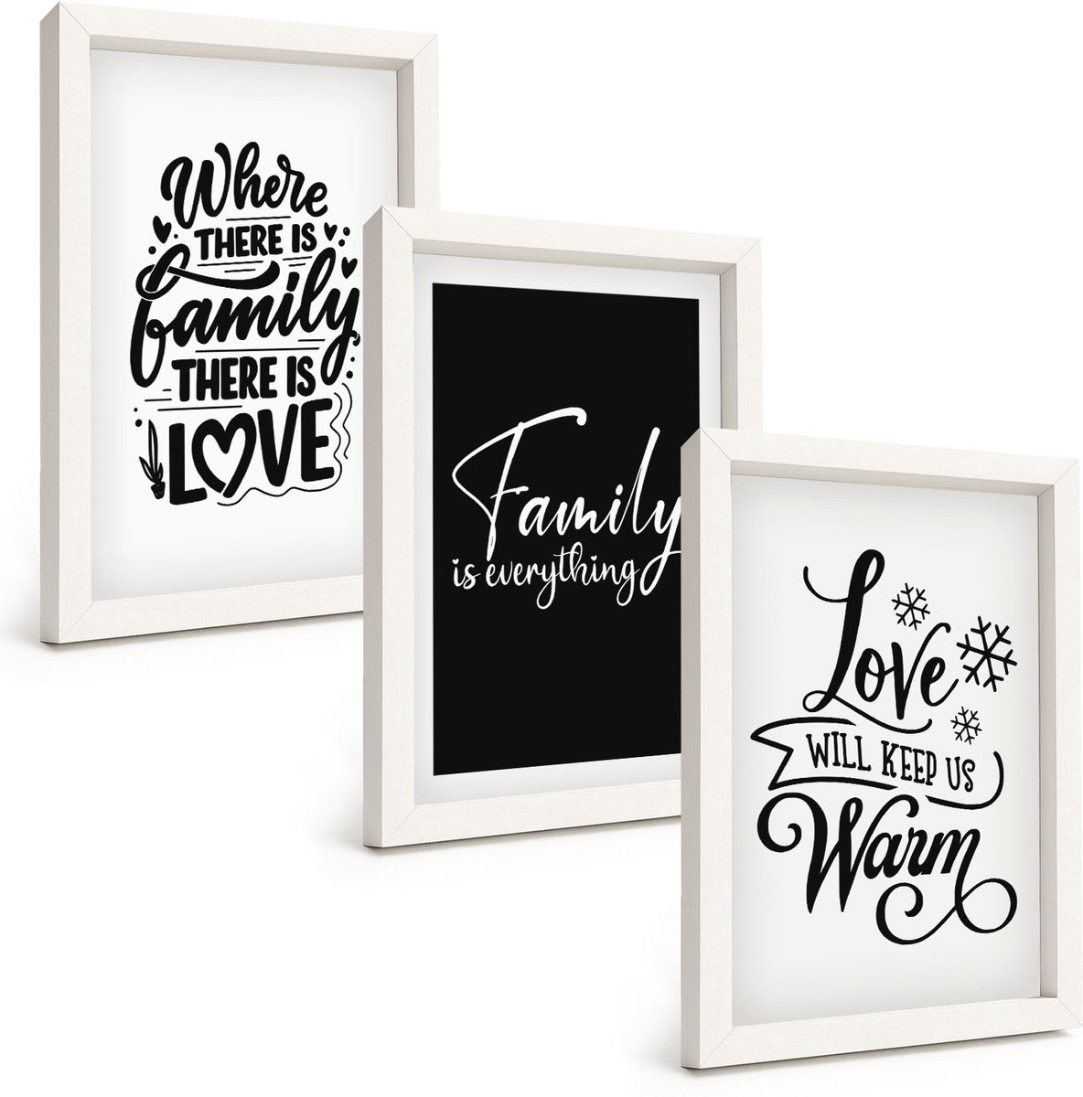 Tulup 3-Delige Schilderij Set - Familie, liefde, warmte, thuis, inspirerende citaten - 20x30 - Wanddecoratie - Woonkamer Decoratie - Moderne Wanddecoratie